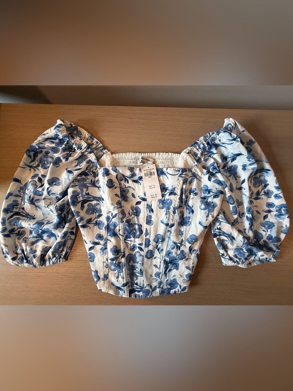 Abercrombie & Fitch Blue and White Floral Smocked Waist Top